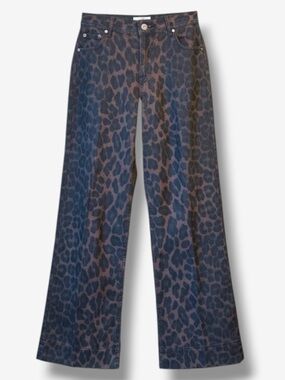 H&M Leopard Print Wide Leg Pants High Rise Brown Black Size 6
